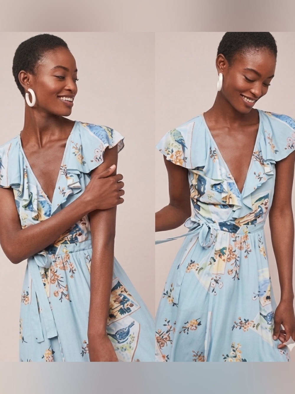 Maeve by Anthropologie Floral Ruffle Wrap Midi Dress Size 6 Romantic Wedding